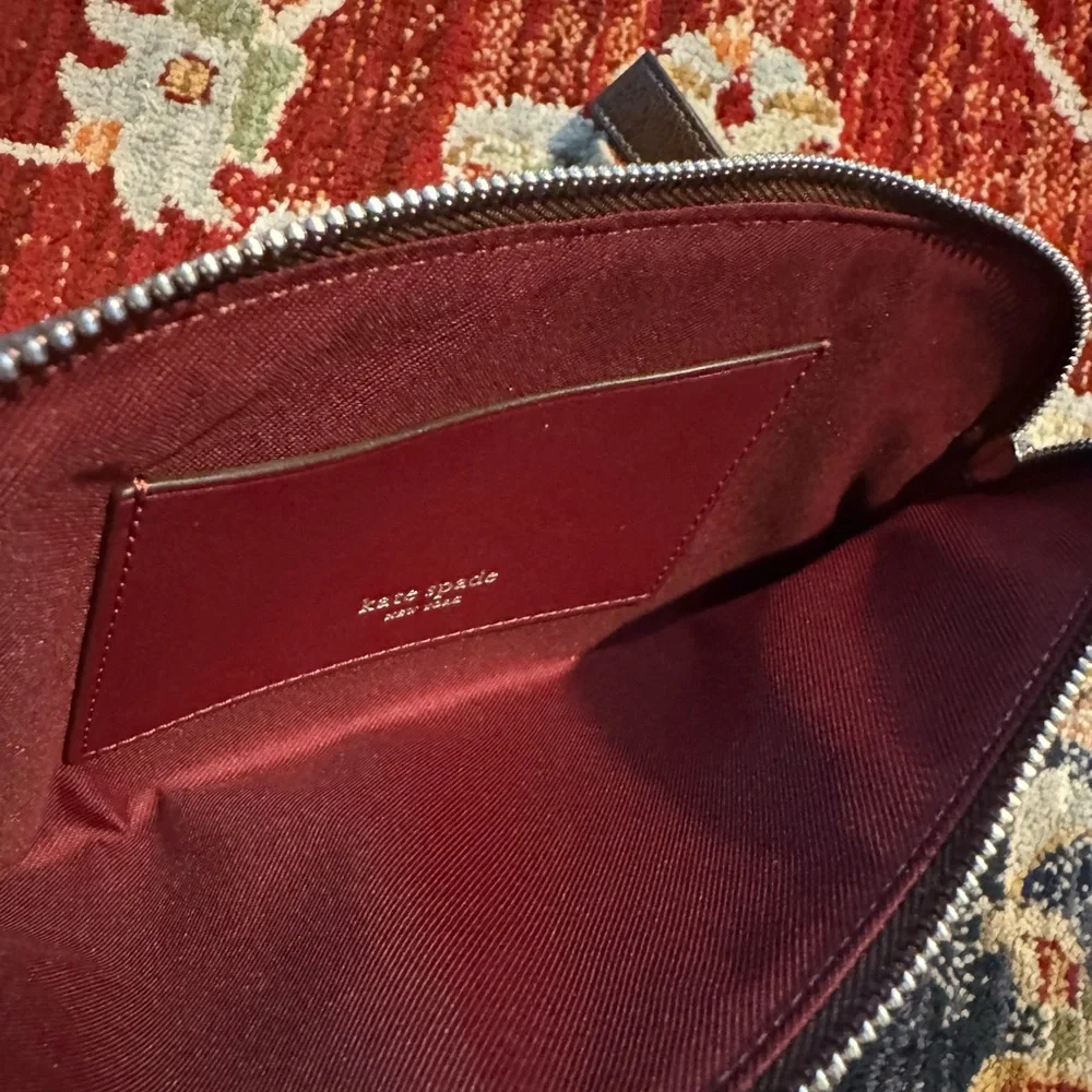 Kate Spade New York Crushed Leather Clutch Wristlet Brown Rare - Picture 5 of 7